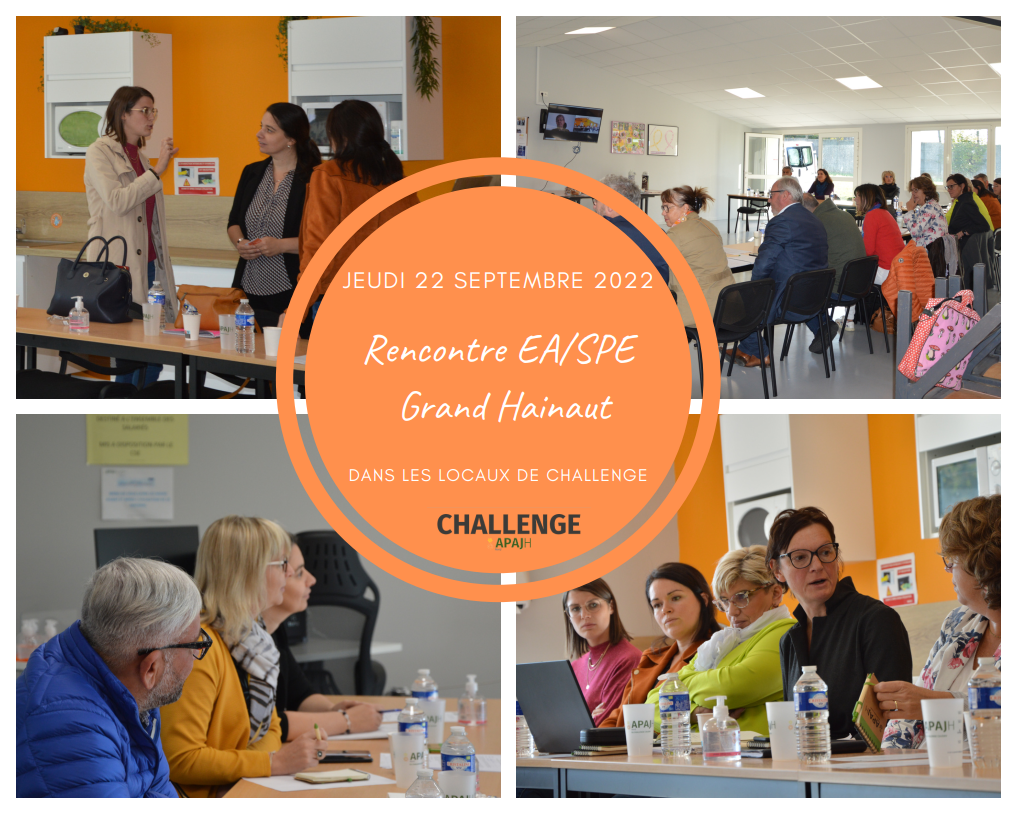Montage de quatre photos de réunion annonçant la rencontre EA-SPE Grand Hainaut du 22 septembre 2022
